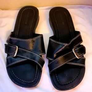 Women's Black Criss Cross Flat Sandals
